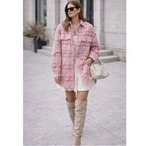 ISABEL MARANT ETOILE Mysen Quilted Cotton Jacket Pink Plaid Sz‎ M Shacket $836
